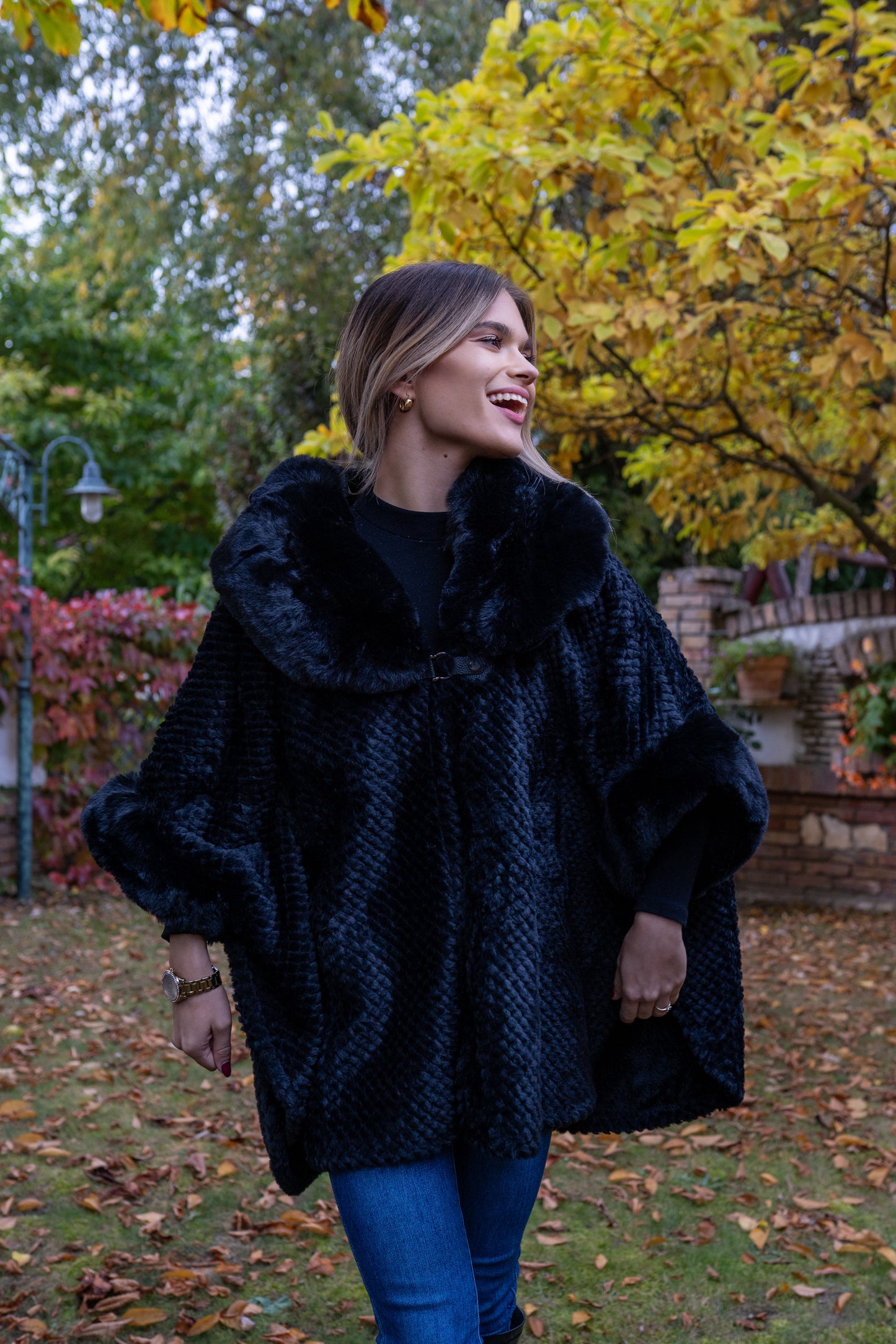 Műszőrme kabát (fekete)