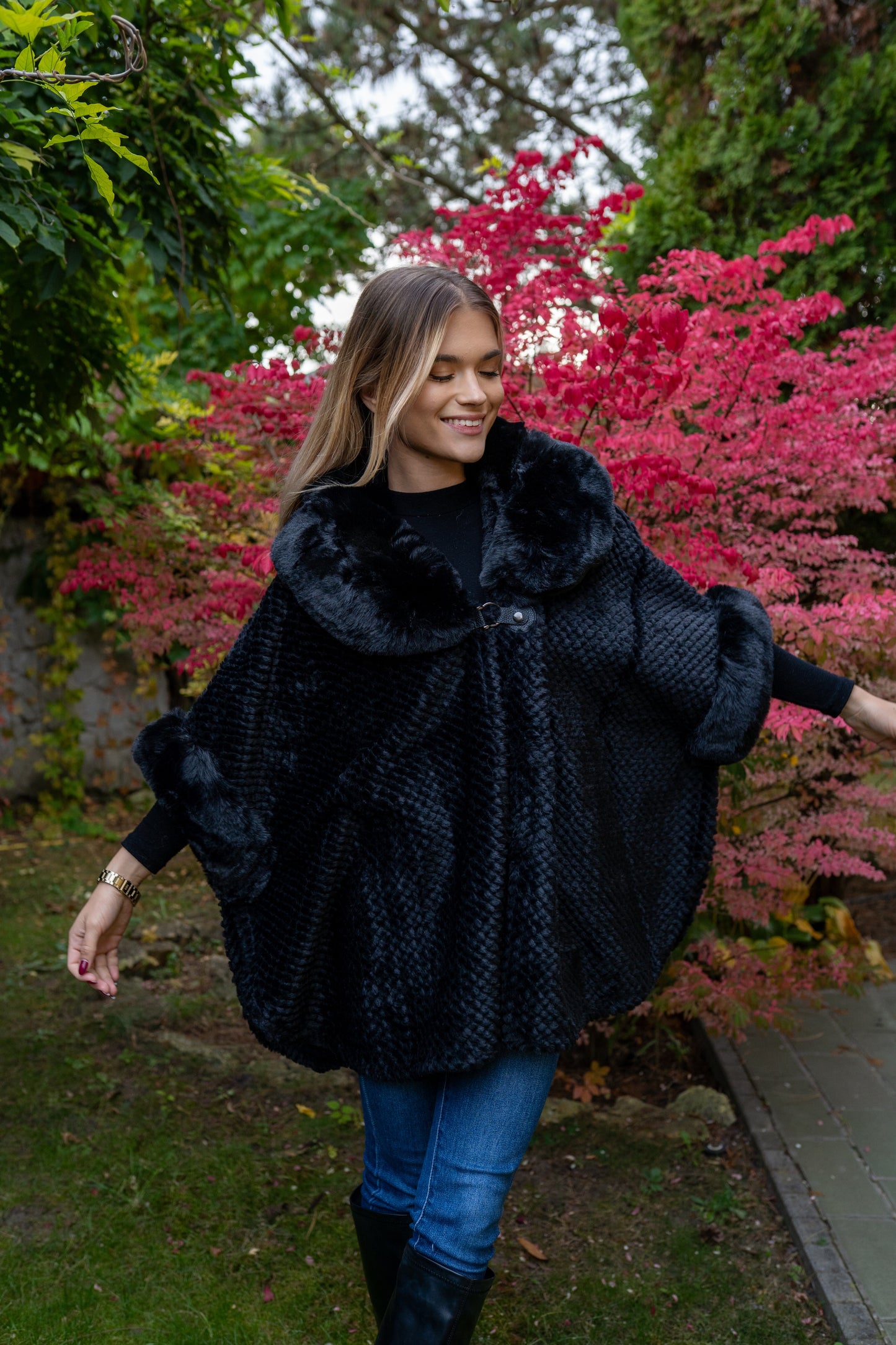 Műszőrme kabát (fekete)