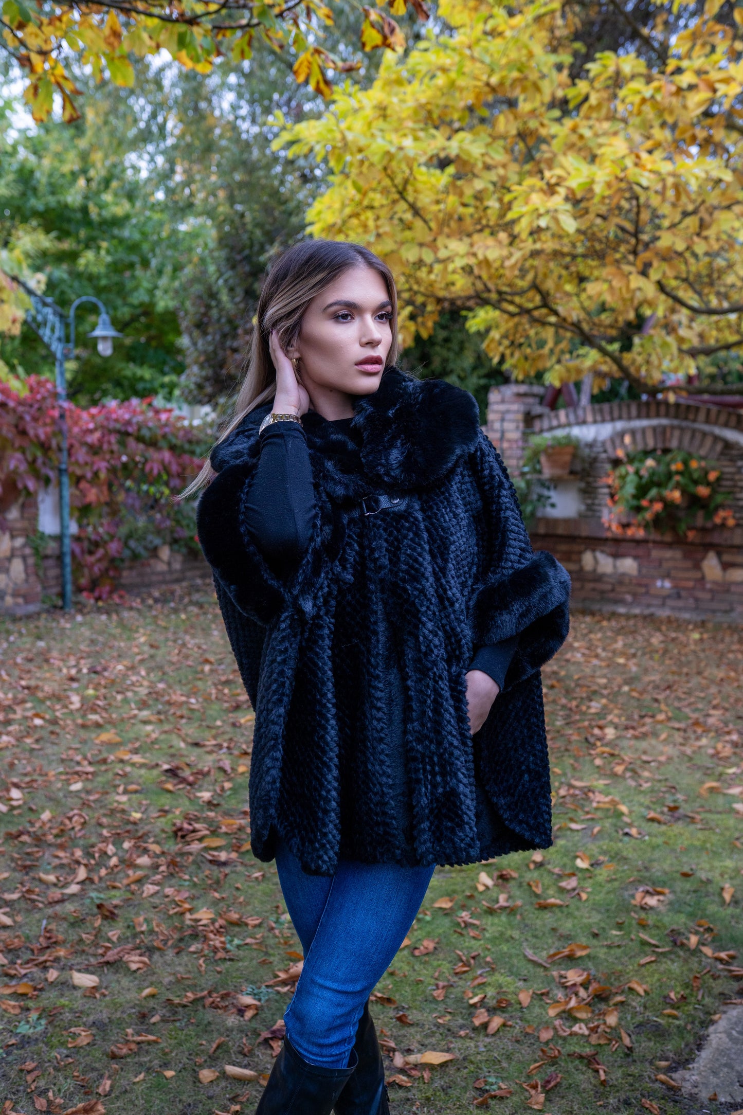 Műszőrme kabát (fekete)